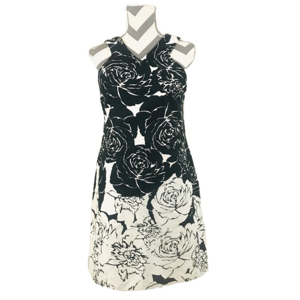 NWT - Just Taylor Black & White Floral Sheath Dress With Pockets - Size 2 - Picture 2 of 10